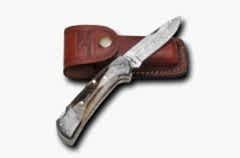 Bora 201 DMS-B Orta Boy Yuvarlak Uçlu Kilitli Damascus Çelik Boynuz Saplı Çakı