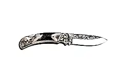 Bora 205 BG Büyük Boy Yuvarlak Uçlu Kilitli Geyiz Boynuzu Saplı Gravürlü Çakı